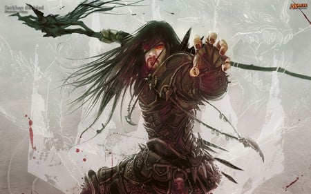 Magic The Gathering - blood, game, magic, staff, pose, red eyes