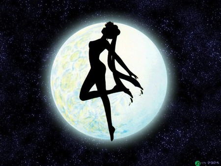 Full Moon - moon, anime, anime girl, female, girl, silhouette, night, long hair, stars, sailor moon, black background, lone, full moon