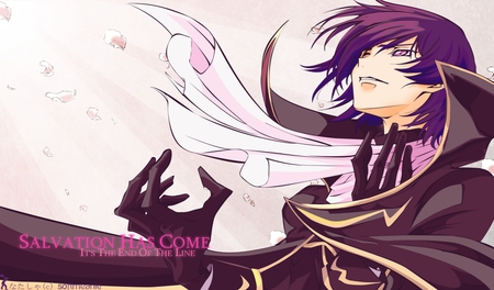 My Salvation has Come - sadness, anime, zero, lelouch, flower, light, boy, black, code geass