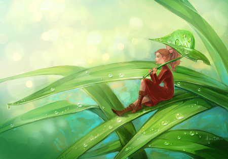 small world - green, fantasy, leafs, dress