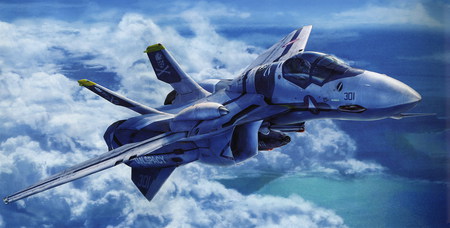 VF-0S - sky, plane, macross, flight mode, macross zero, clouds, anime, ova, mecha