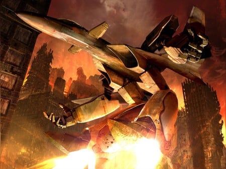 LZ is Hot !! - afterburner, gearwalk, landing, vf-11b, city, anime, macross, mecha