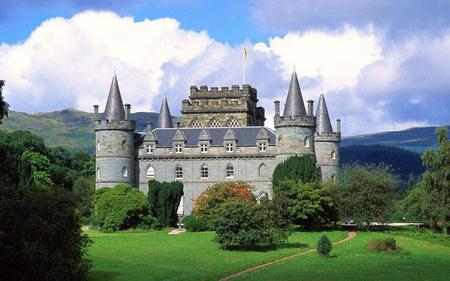 Inveraray-Castle-Scotland - clouds, trees, landscape, beauty, grass, architecture, nature, green, castle, sky