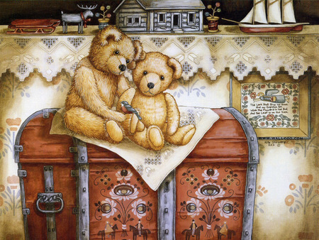 TEDDYS ON A CHEST - teddy, chest, toy, bears