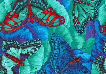 JEWELS OF THE BUTTERFLIES - reds, jewels, butterflies, color, teals, blues