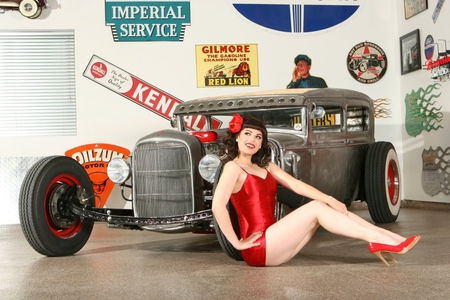 Jenny-Dee - heels, red outfit, babe, hot rod