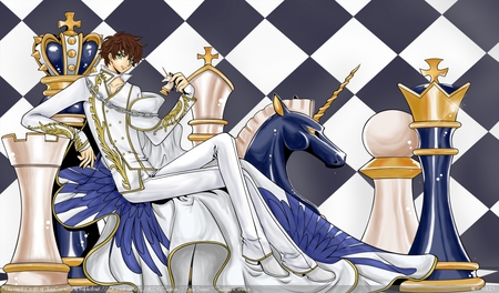 Loyal Knight - knight, king, black, code geass, elegant, chess, white, queen, cool, suzaku, pion, anime, mecha