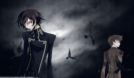 Eye of the Storm - dark cloud, friend, mecha, black, clash, enemy, lelouch, anime, code geass, boys, suzaku