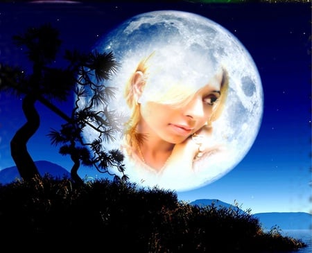 Kanchan Bagari:Moon Love Wallpaper - moon, kanchan bagari, fantasy, heart, red, girl, love