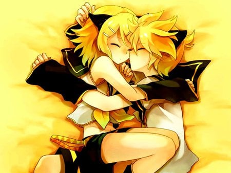 Sleeping Twins - vocaloids, rin kagamine, twins, len kagamine, nekos