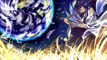 The Earth is blue - pretty, anime girl, blue, beautiful, hot, earth, beauty, cool, harp, cute, sexy