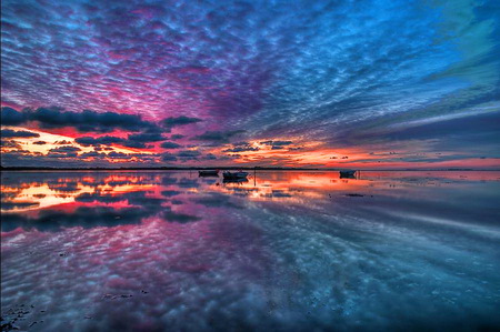 One ends and one begins - sky, pink, water, reflection, gold, sunset, colors, blue