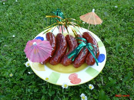 sausage - food, grass, decorations, air