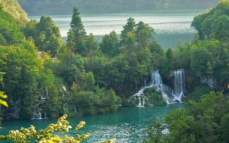 Waterfalls - nature, sky, waterfalls, forests