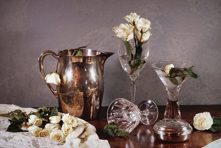 Sunday Best - silver, roses, beautiful, sunday, still life, cup