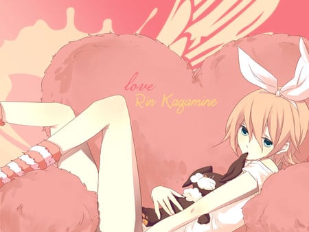 Rin Kagamine - rin, yellow, kagamine, love, pink