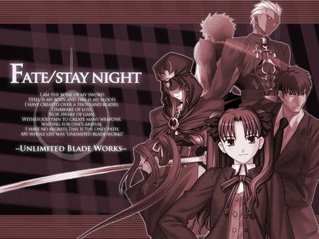 Unlimited Blade Works Route - soichiro kuzuki, emiya shirou, assassin, servants, tohsaka rin, movie, caster, archer, reiju, high school student, fate stay night, masters, war, red, anime