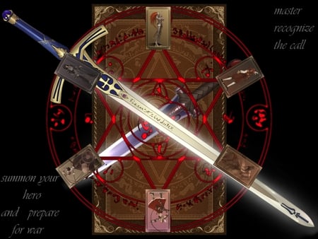 Heroes of Round - game, anime, holy grail war, class, sword, weapons, cards, caliburn, symbol, reiju, 7 servants, dagger, fate stay night, azzoth