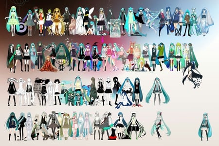 all mikus forms - apend, auqa, saihate, bs, miku