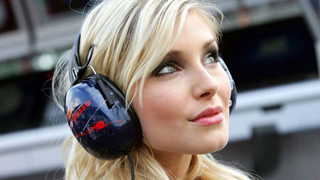 Red Bull Energy Pit Babe - red bull, red bull girl, energy, red bull babe, beautiful, blonde, green eyes, lips, babe, energy drink, face