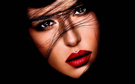 Look into my eyes - beauty, stare, girl, brown eyes, lips, photography, hair, eyes, red lips, face