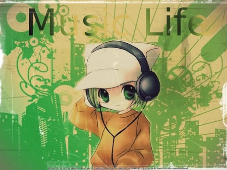 Music Life - girl, di gi charat, chibi, anime, music, green, cute