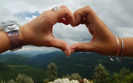 love is in the air! - hands, hand, heart, nature, lovely, love, sky