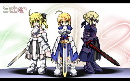 Chibi Saber - saber, caliburn, chibi, light, dark saber, fate stay night, saber lily, dark, game, blue, anime, excalibur, cute