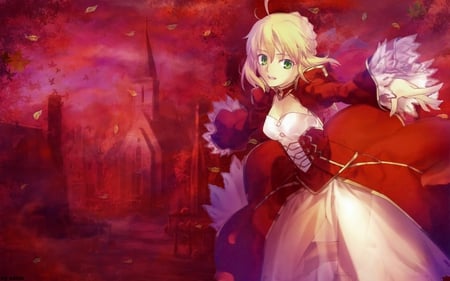 The Red Village - saber, arturia, game, anime, beautiful, girl, knight, fate extra, village, king, red, cute, fate stay night