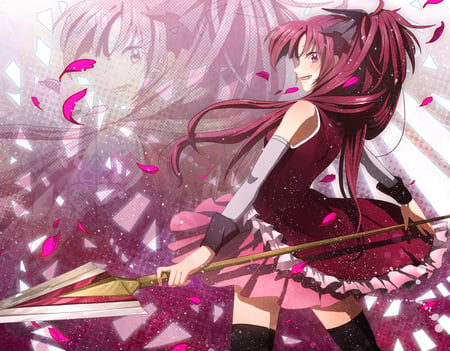 Sakura - dress, flower, petals, pink, kyouko