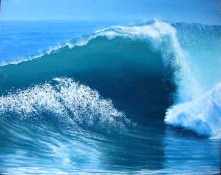 The Wave - robert burnell, blue, painting, ocean, wave