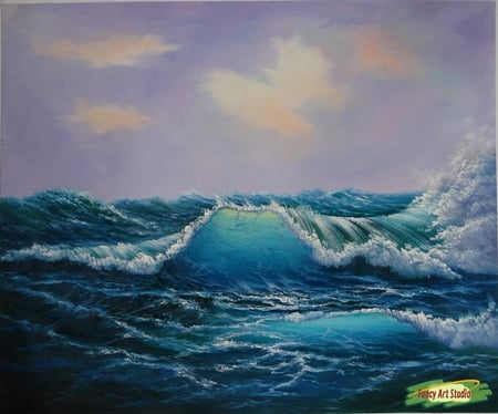 Restless Sea - sea, sunset, ocean, painting