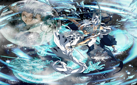 Hitsugaya Toshiro - hitsugaya toshiro, moon, ice, dragon, bleach, water drop, sword long