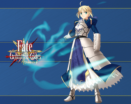 Saber in Unlimited Codes - invincible air, saber, arturia, game, anime, fate unlimited codes, blue, sword, knight, novel, king, fate stay night, excalibur