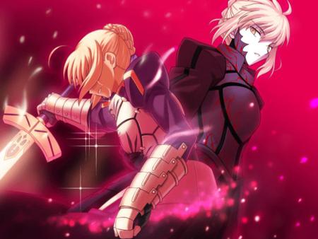 End of Battle... - saber, tears, knight, winner, vanished, black, dark saber, game, battle, dark, anime, excalibur, light, loser, king, fate stay night, arturia, red, blue