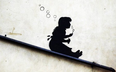 Banksy Bubble Girl - art, girl, banksy, graffiti, bubbles