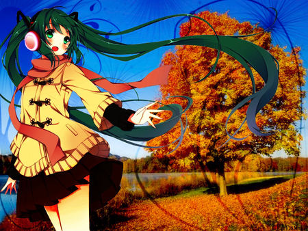 Fall - hatsune, fall, miku, wind