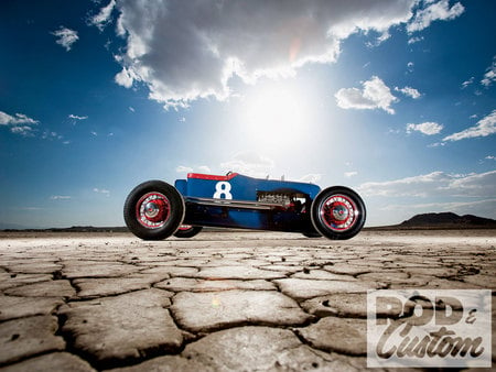 Streamliner Race Car - sky, dry lake, custom, blue