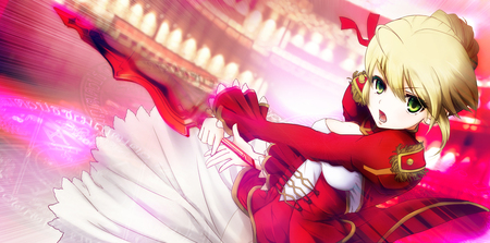 The Battle of Rome - red sword, red knight, cute, game, fate stay night, anime, fate extra, attack, saber