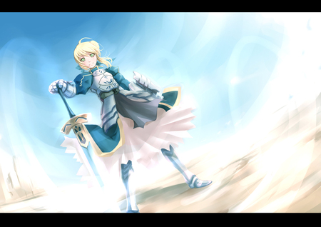 The Brilliant Blue - saber, sunshine, knight, king, fate stay night, arturia, game, beautiful, blue, anime, excalibur