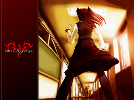 You can't escape from ME !! - game, anime, school, run, girl, boy, shirou, rin, novel, high school student, sunset, escape, fate stay night