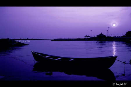 sunset - sunset, sea, blue, boat