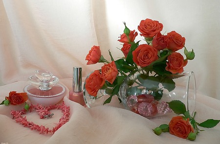 Still Life - flowers, pretty, roses, beautiful, colors, bouquet, still life, glass