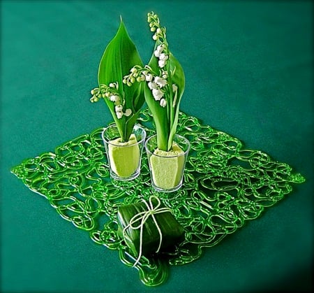 lilly of the valley - lilly of the valley, still life, green, arrangement