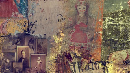 Old Times Not Forgotten - photos, doll, vintage, painting, old, graffiti, grafitti, wall, antique