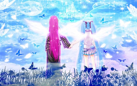 Heaven Disneyland - hatsune miku, luka, sky, light, heaven, star, butterfly, cloud, miku, disneyland