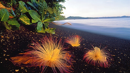 Golden Beach Flowers - flowers, beautiful, beach, golden