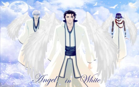 Angel in White - moon, aizen, angel, bleach, gin, rose, heaven, cloud, kaname, birds, hollow