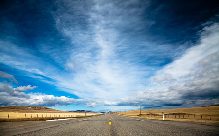 When the road met the Sky - fields, nature, rural, clouds, blue, skies, fences, road