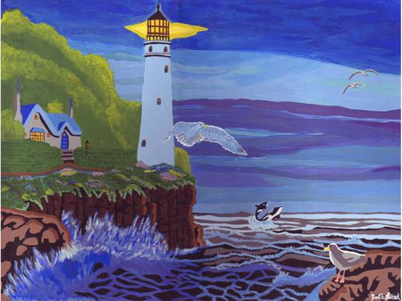 Enchanted Lighthouse - water, scenery, lighthouse, blue, beach